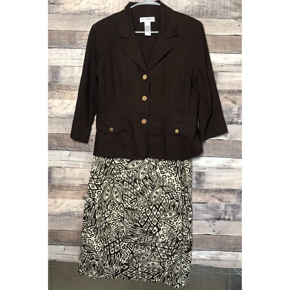 Sag Harbor Dress Womens Brown Linen Blend Skirt Suit Set Size 12